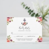 Carte de réponse de mariage florale à l'ancre naut (Debout devant)