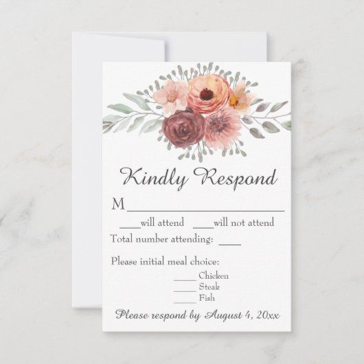 Carte de réponse de mariage florale à l'aquarelle (Devant)