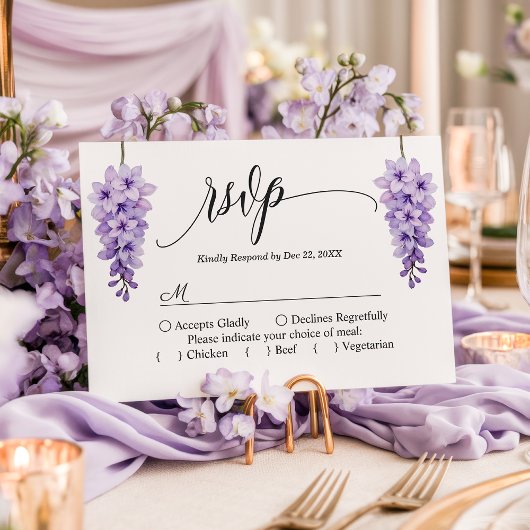 Carte de réponse de mariage florale à l'écriture r