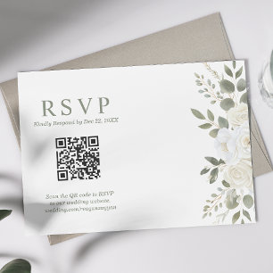 Carte de réponse de mariage florale avec code QR I