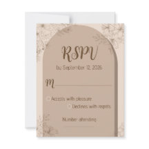 Carte de réponse de mariage florale beige élégante