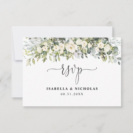 Carte de réponse de mariage florale blanche (Devant)