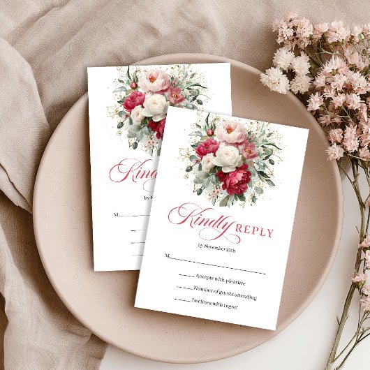 Carte de réponse de mariage florale blanche avec t