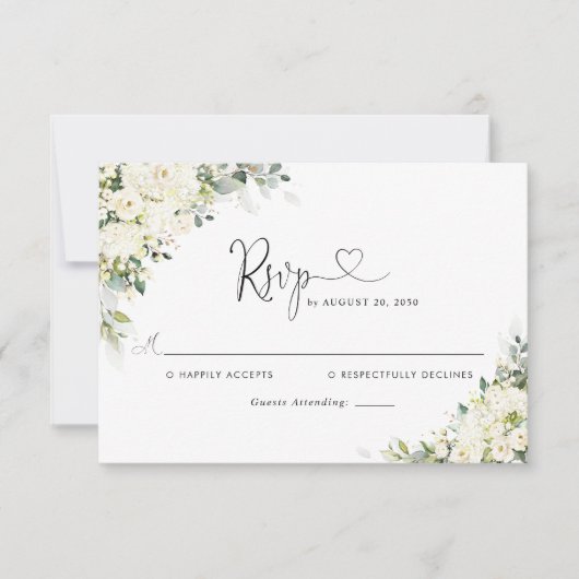 Carte de réponse de mariage florale blanche élégan (Devant)