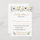 Carte de réponse de mariage florale blanche et or (Devant / Derrière)