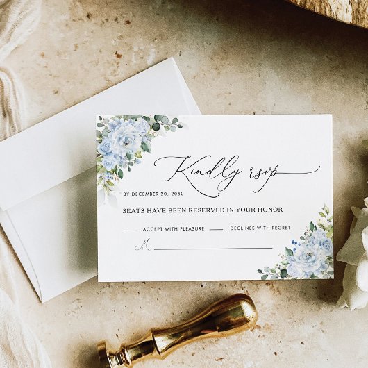 Carte de réponse de mariage florale bleu clair rom