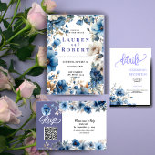 Carte de réponse de mariage florale bleu poussiére