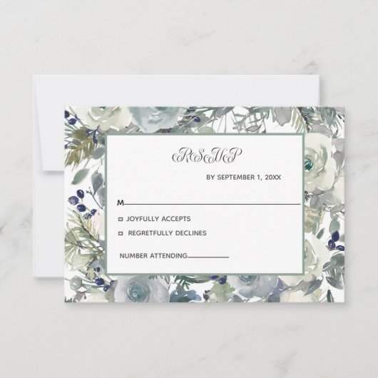Carte de réponse de mariage florale bleue blanche (Devant)