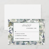 Carte de réponse de mariage florale bleue blanche (Devant / Derrière)