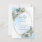 Carte de réponse de mariage florale bleue classiqu (Devant)