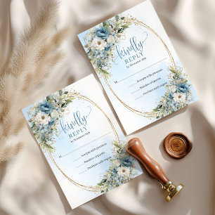 Carte de réponse de mariage florale bleue classiqu
