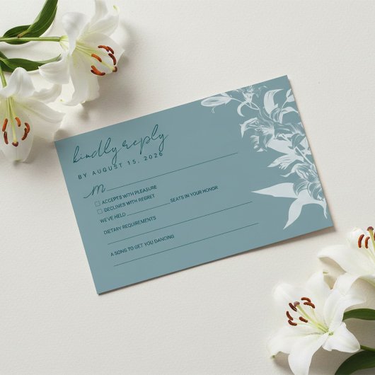 Carte de réponse de mariage florale bleue élégante
