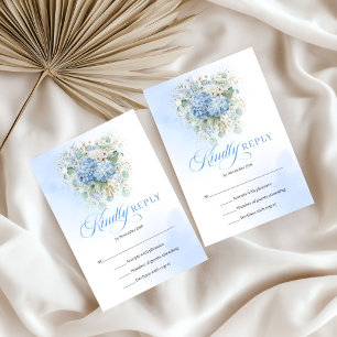 Carte de réponse de mariage florale bleue élégante