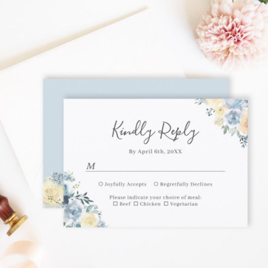 Carte de réponse de mariage florale bleue vanille