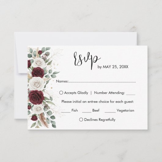 Carte de réponse de mariage florale Burgundy Blush (Devant)