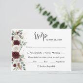 Carte de réponse de mariage florale Burgundy Blush (Debout devant)