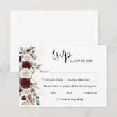 Carte de réponse de mariage florale Burgundy Blush (Devant / Derrière)