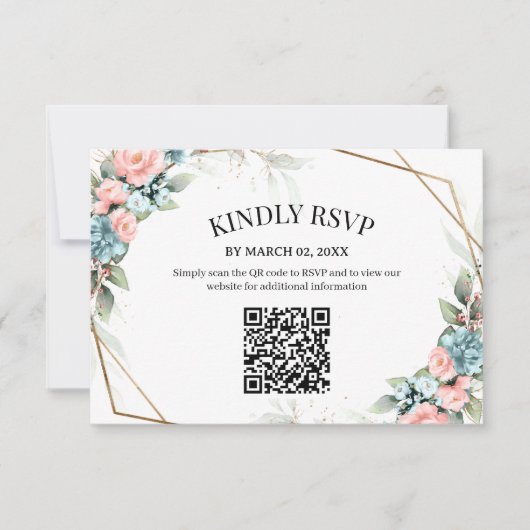 Carte de réponse de mariage florale corail avec co (Devant)