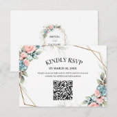 Carte de réponse de mariage florale corail avec co (Devant / Derrière)