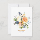 Carte de réponse de mariage florale corail bleu ma (Devant)