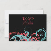 Carte de réponse de mariage florale corail et aqua (Dos)