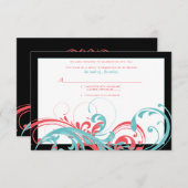 Carte de réponse de mariage florale corail et aqua (Devant / Derrière)