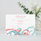 Carte de réponse de mariage florale corail et aqua (Debout devant)