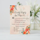 Carte de réponse de mariage florale corail pêche É (Debout devant)