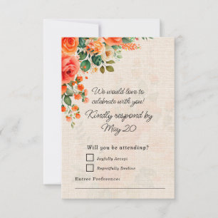 Carte de réponse de mariage florale corail pêche É