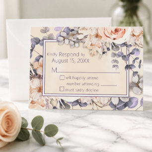 Carte de réponse de mariage florale couleur pêche