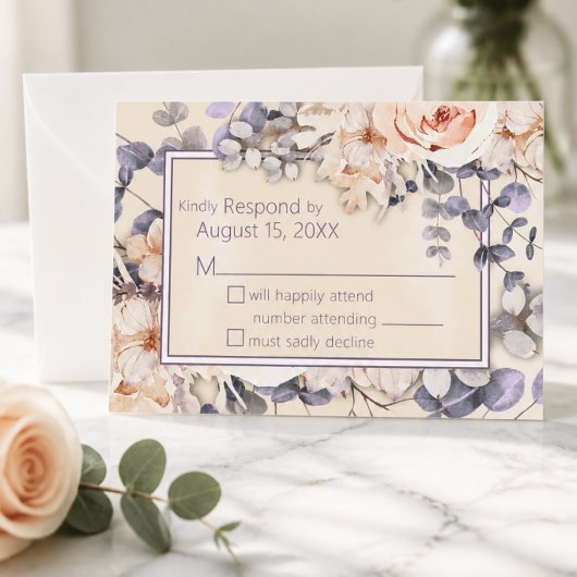 Carte de réponse de mariage florale couleur pêche