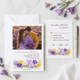 Carte de réponse de mariage florale Crocus jaune v