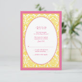 Carte de réponse de mariage florale damassée rose (Debout devant)