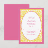 Carte de réponse de mariage florale damassée rose (Devant / Derrière)