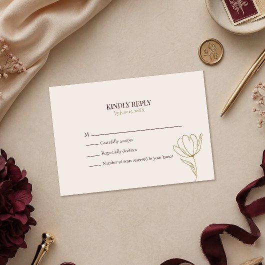 Carte de réponse de mariage florale élégante borde