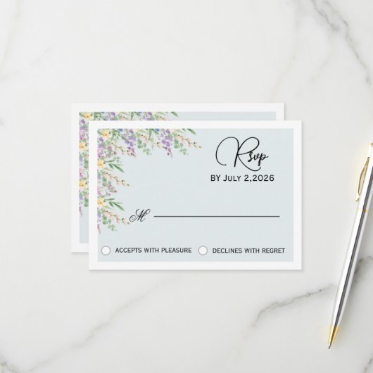 Carte de réponse de mariage florale élégante de fl (Devant/Arrière en situation)