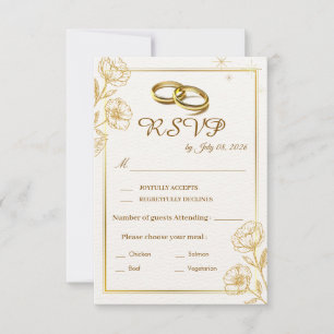 Carte de réponse de mariage florale élégante en or