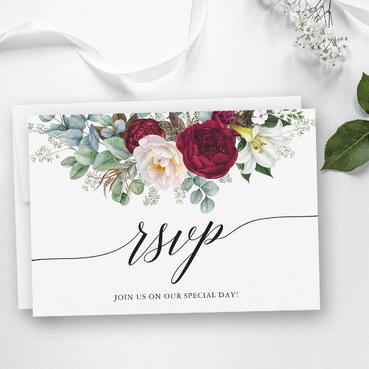 Carte de réponse de mariage florale en calligraphi