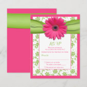 Carte de réponse de mariage florale en damassé ros (Devant / Derrière)