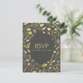Carte de réponse de mariage florale grise et or (Debout devant)