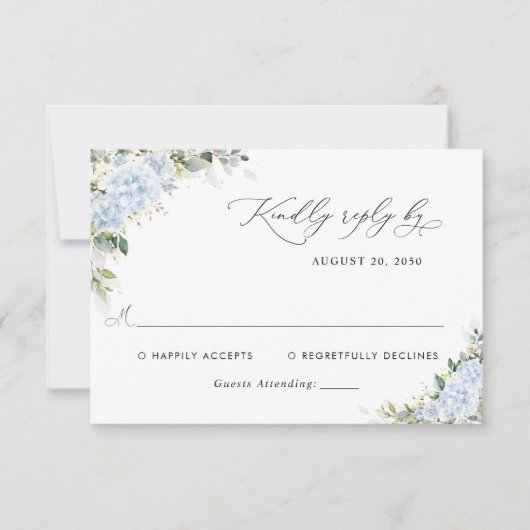 Carte de réponse de mariage florale Hydrange Bleue (Devant)