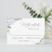 Carte de réponse de mariage florale Hydrange Bleue (Debout devant)