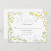 Carte de réponse de mariage florale jaune, verte e (Devant / Derrière)