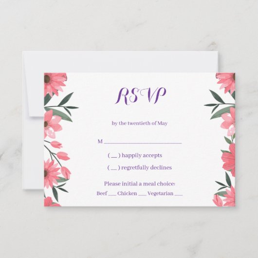 Carte de réponse de mariage florale Lavande Blush (Devant)