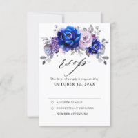 Carte de réponse de mariage florale lilas bleu roy