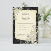 Carte de réponse de mariage florale noire et ivoir (Debout devant)
