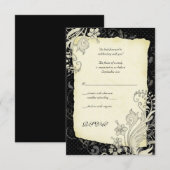 Carte de réponse de mariage florale noire et ivoir (Devant / Derrière)