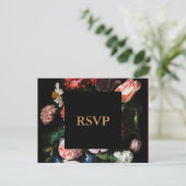 Carte de réponse de mariage florale noire foncée (Debout devant)