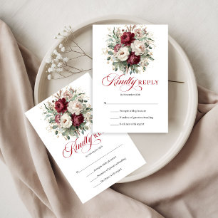 Carte de réponse de mariage florale or Bourgogne b