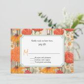 Carte de réponse de mariage florale orange rustiqu (Debout devant)